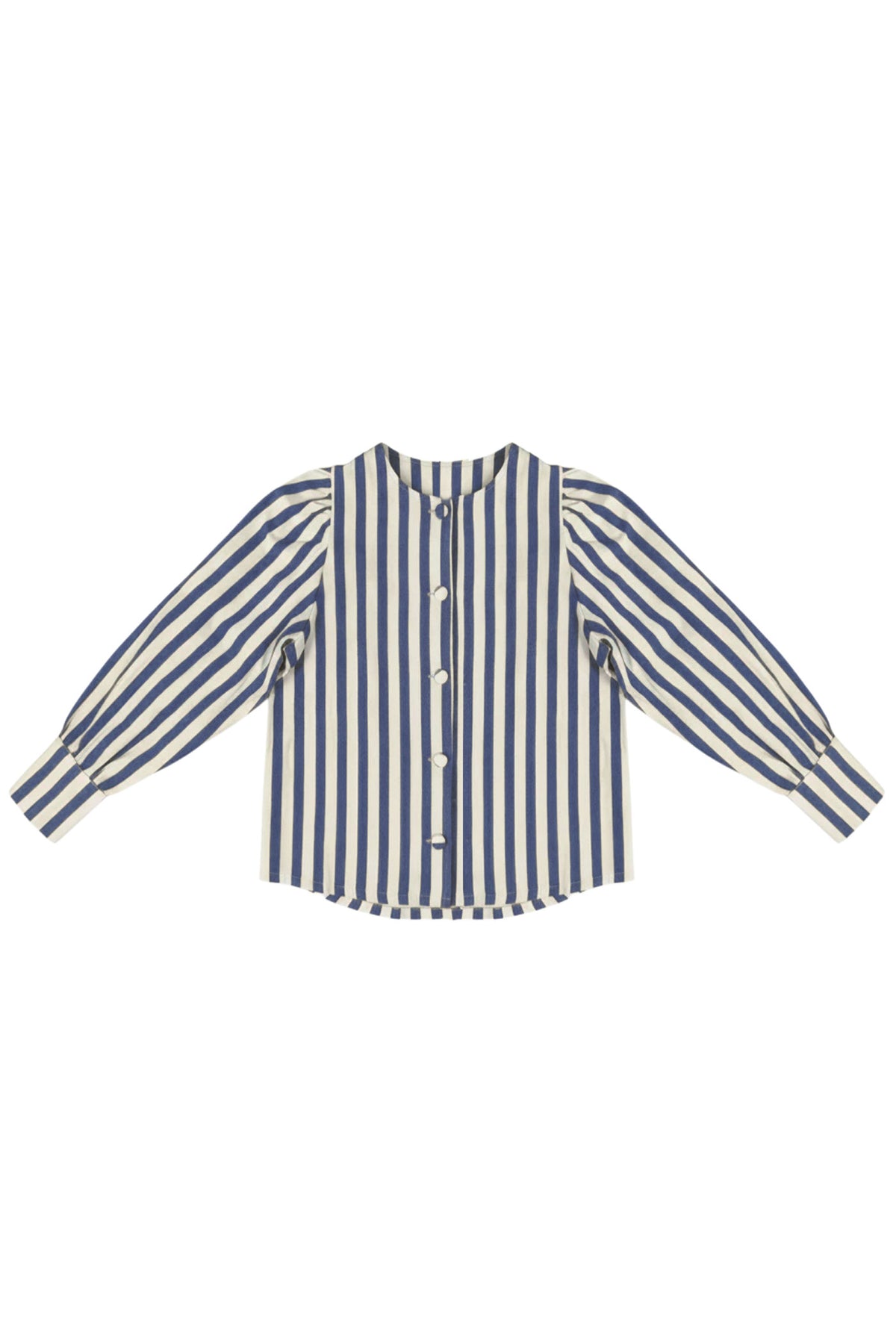 Veste Brune rayée marine et écru, manches ballon — Bling Paris