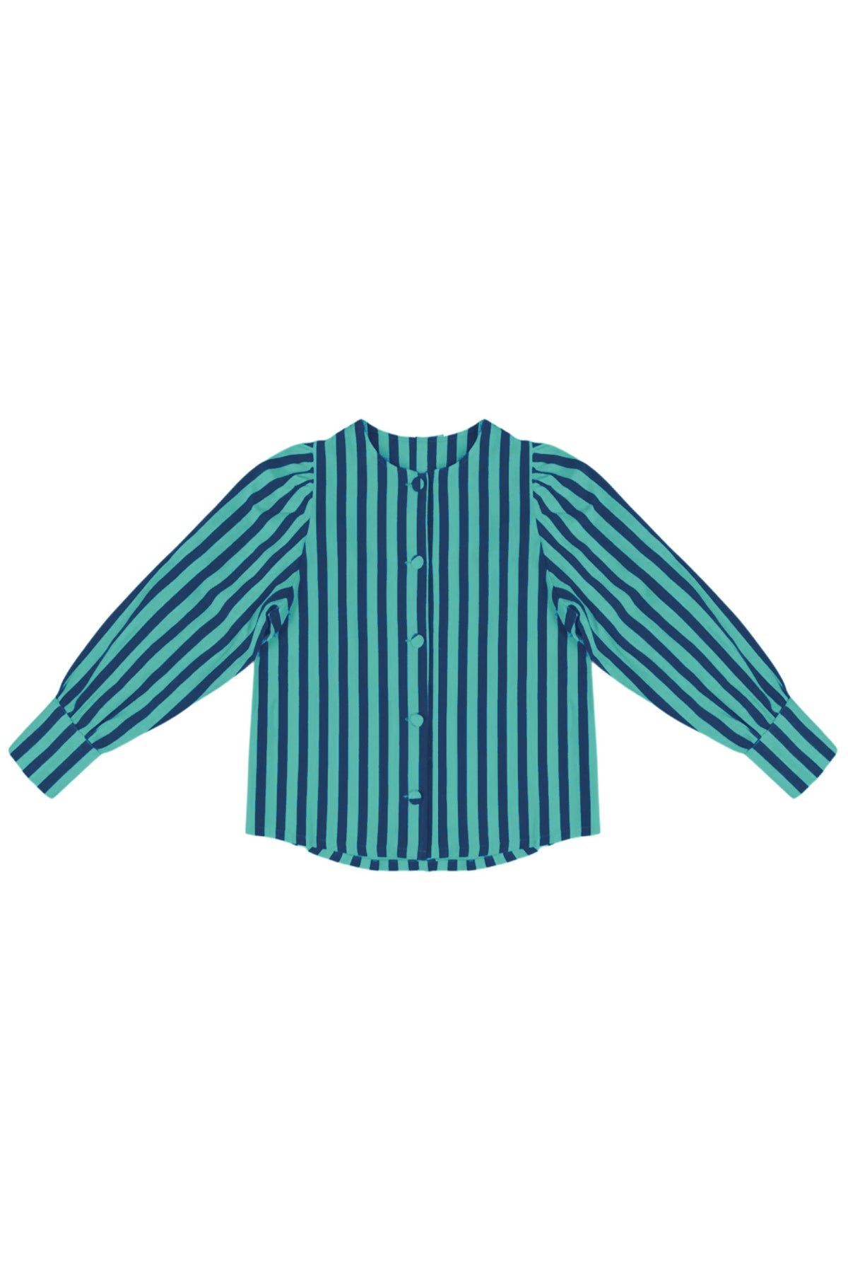 Veste Brune rayée bleu et vert aqua, manches ballon — Bling Paris