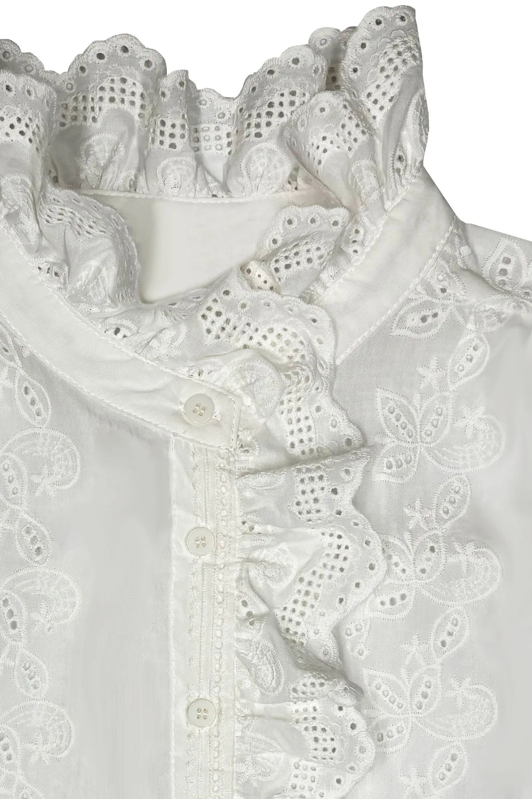 Chemise Inès blanche en broderie anglaise, col montant — Bling Paris