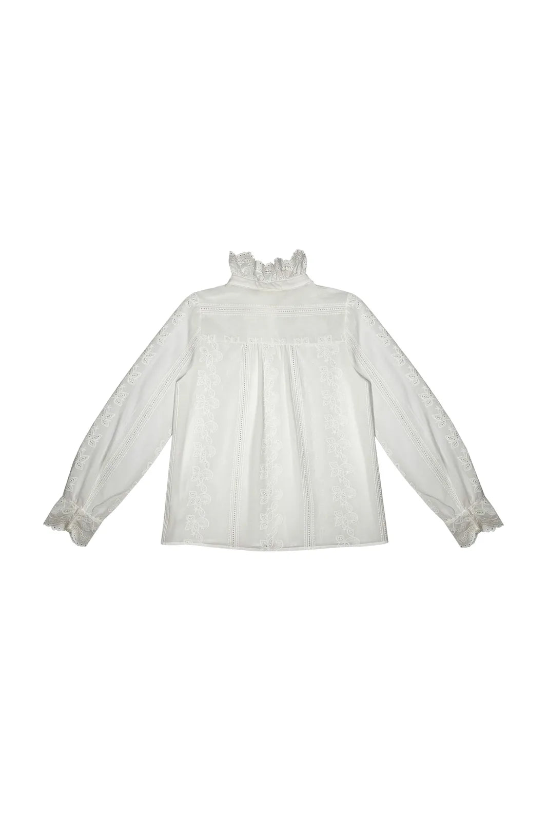 Chemise Inès blanche en broderie anglaise, col montant — Bling Paris