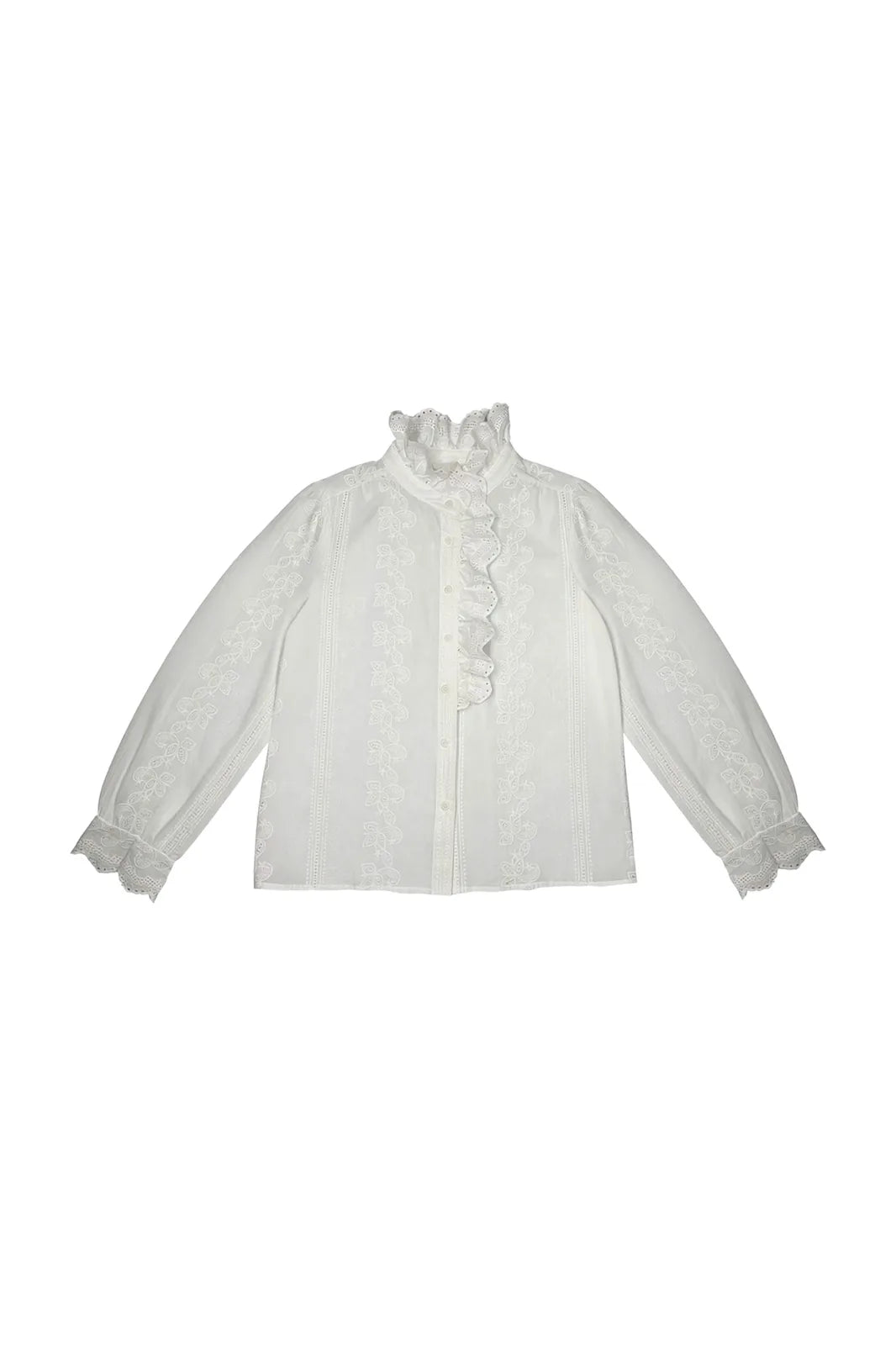 Chemise Inès blanche en broderie anglaise, col montant — Bling Paris