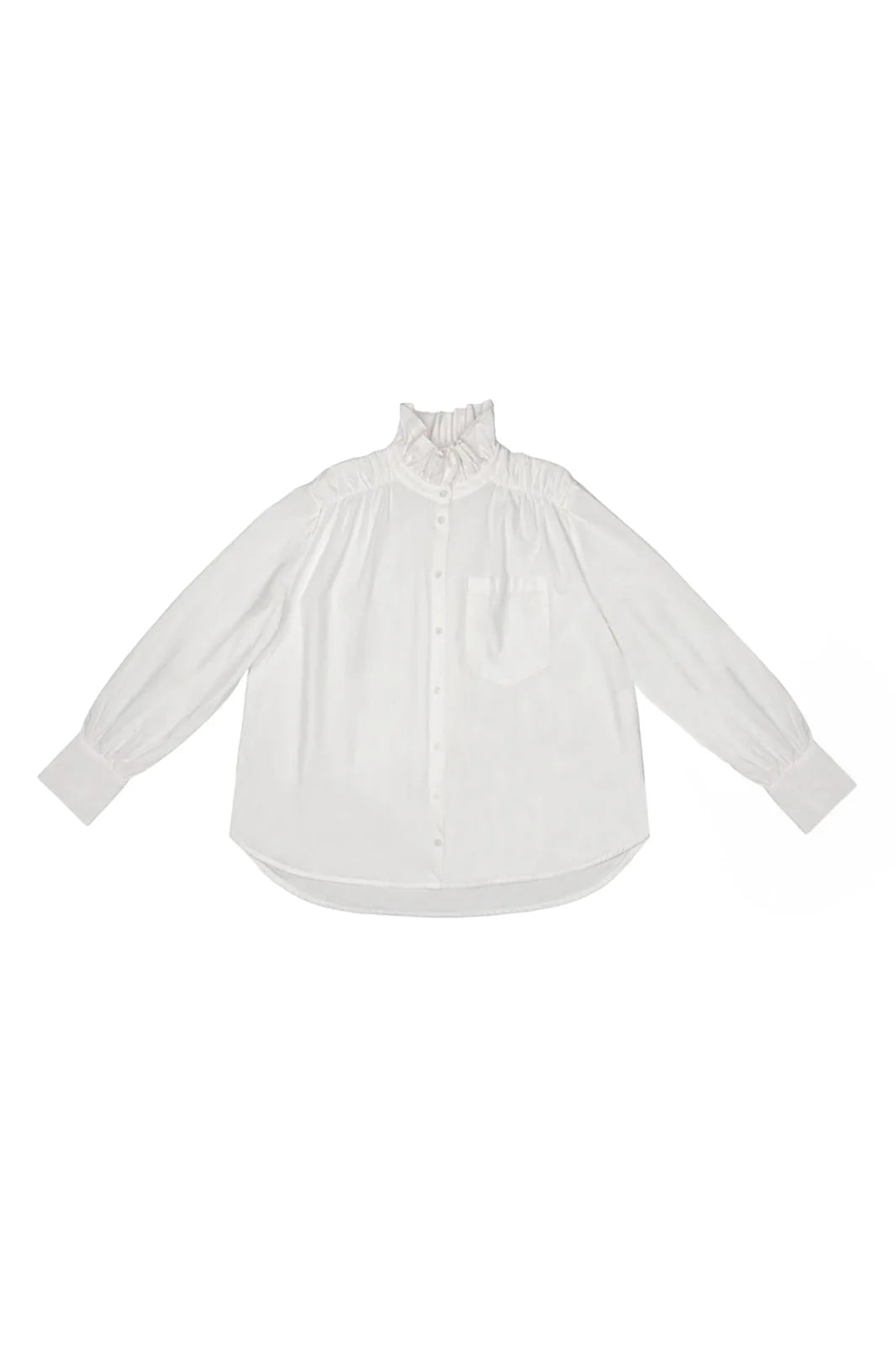 Chemise Roxane blanche à col victorien froncé — Bling Paris