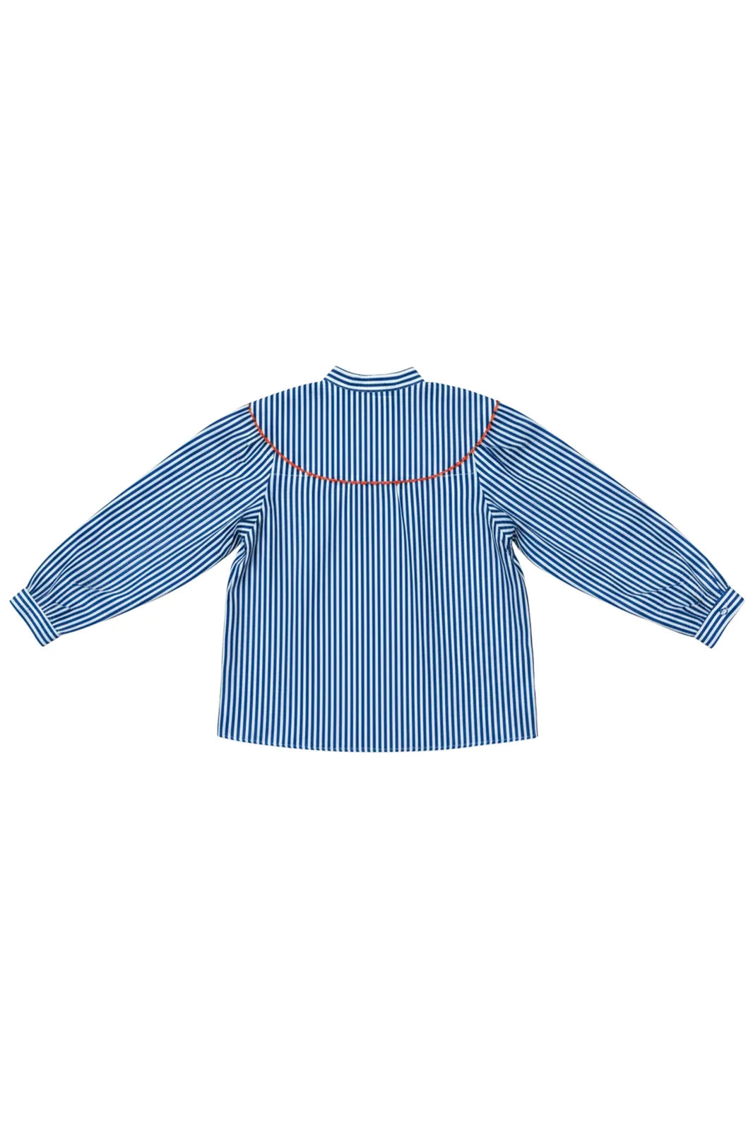Chemise Alba rayée bleue en coton, galon orange — Bling Paris
