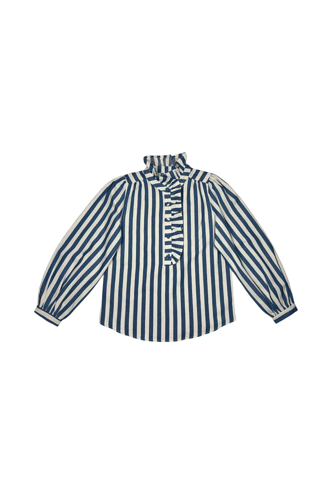 Blouse Romy à rayures bleues et blanches, col froncé — Bling Paris