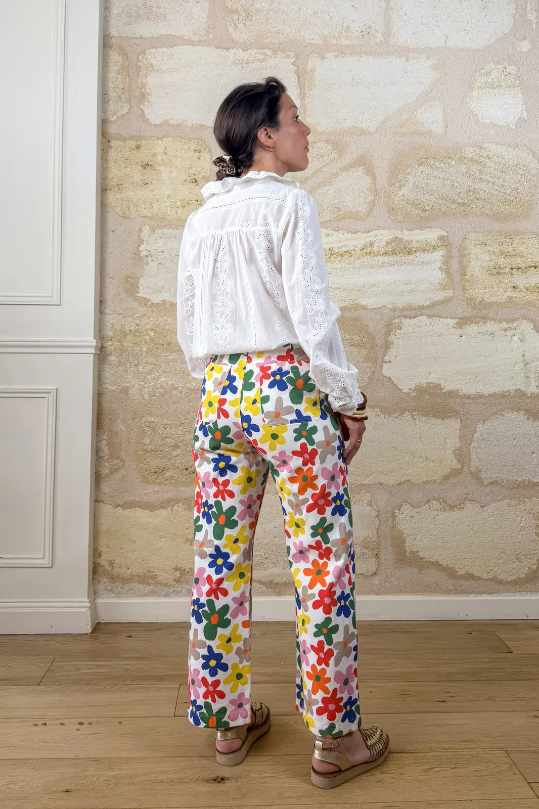 Pantalon Georges imprimé floral coloré, taille haute — Bling Paris