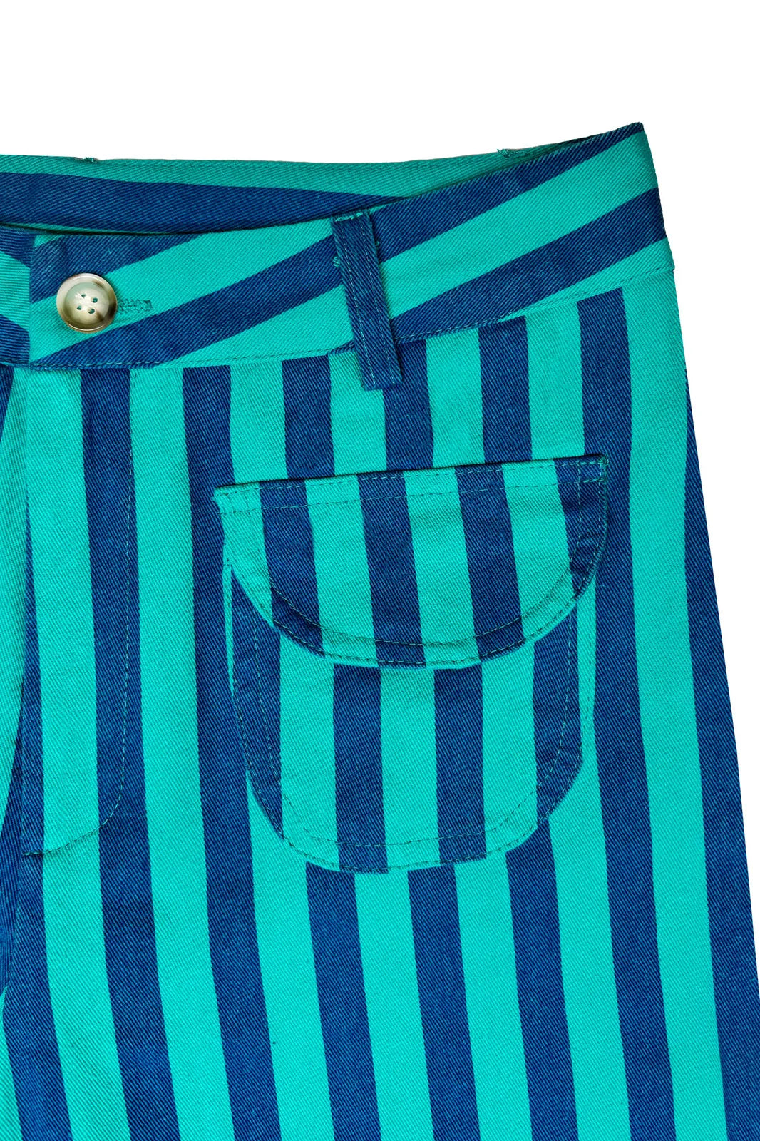 Pantalon Henri à rayures bleues et vertes en coton — Bling Paris