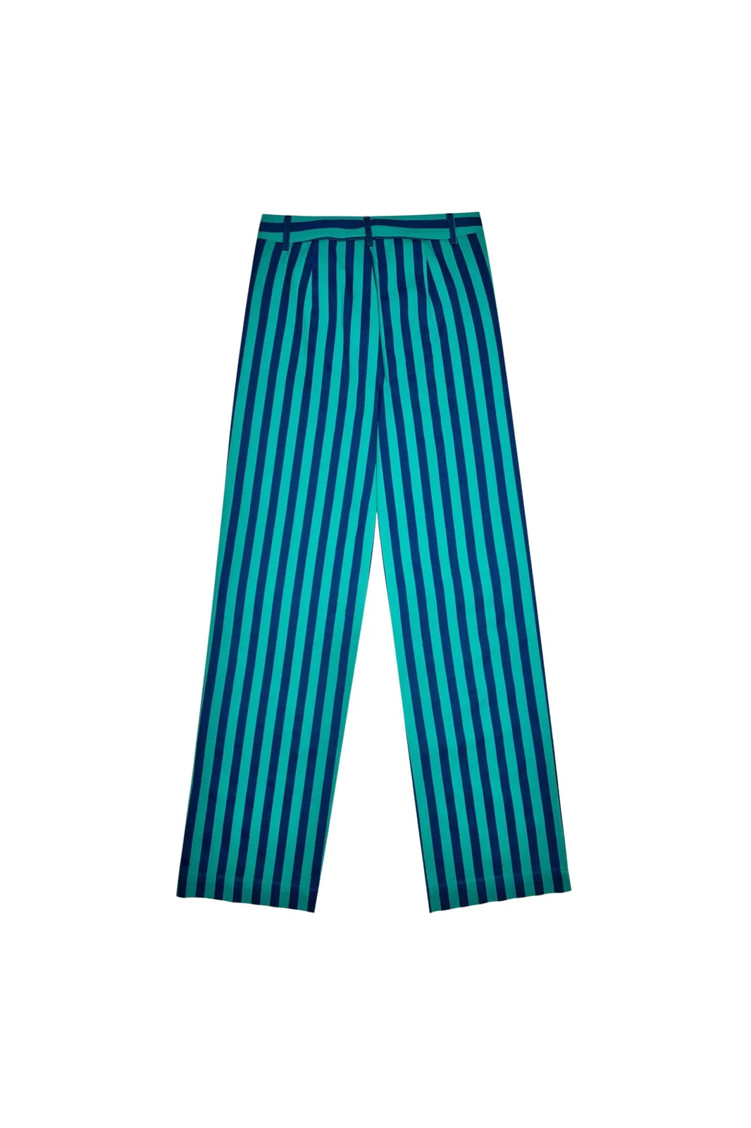 Pantalon Henri à rayures bleues et vertes en coton — Bling Paris