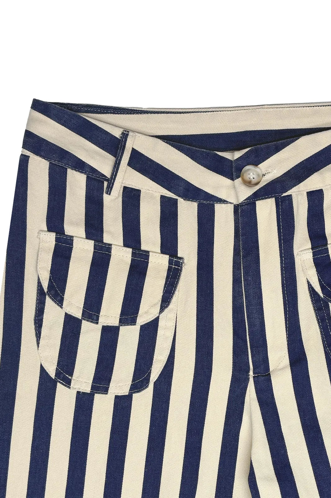 Pantalon Henri à rayures bleues et écru en coton — Bling Paris