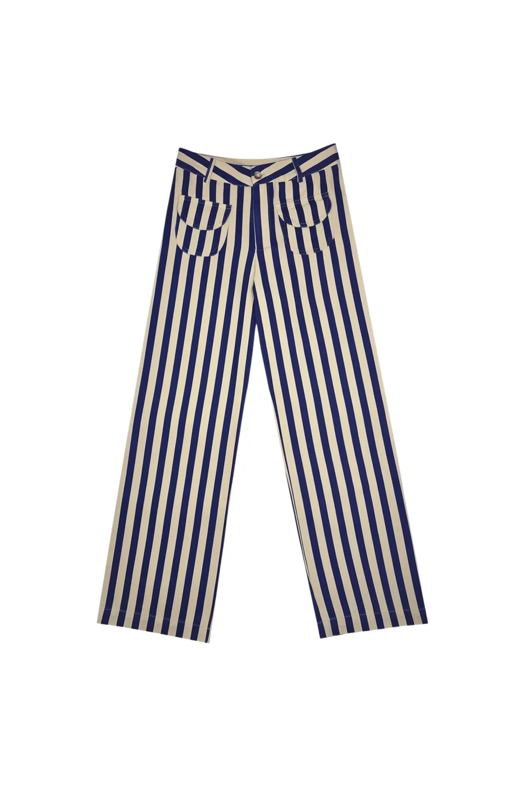 Pantalon Henri à rayures bleues et écru en coton — Bling Paris