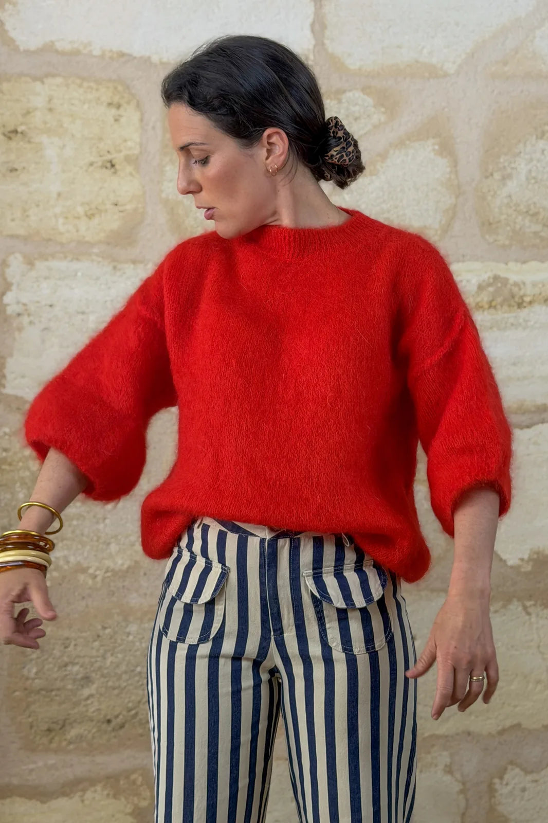 Pull Lou en mohair rouge vif, manches chauve-souris — Bling Paris