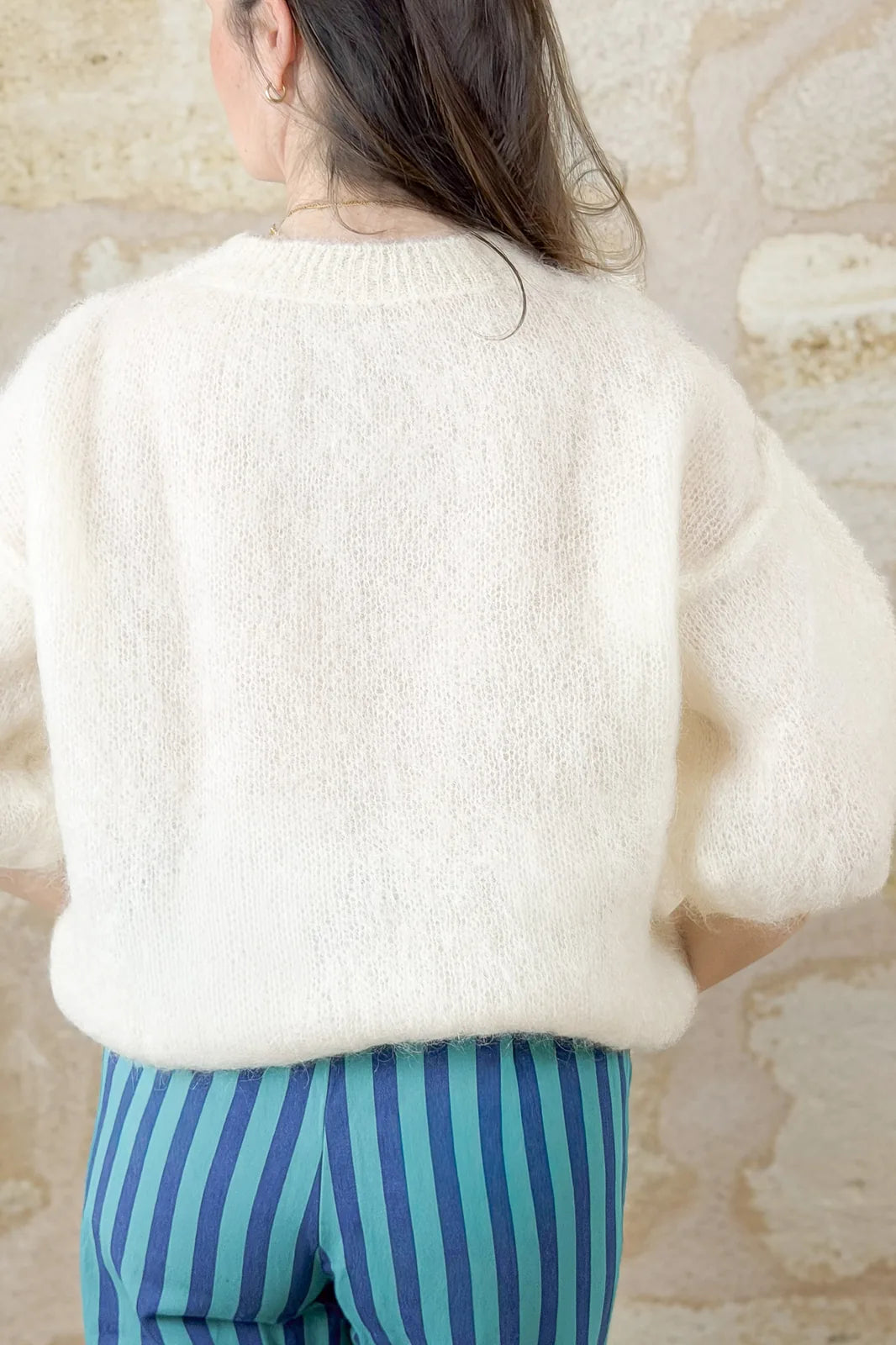 Pull Lou en mohair blanc écru, manches chauve-souris — Bling Paris
