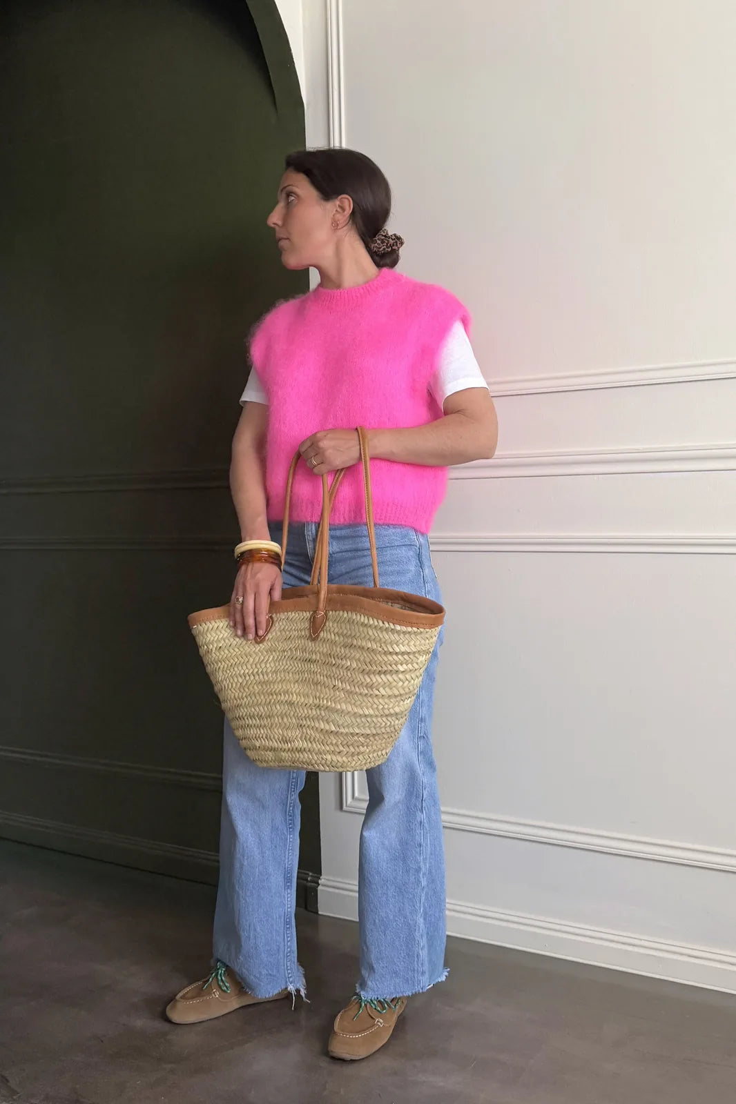 Pull Rosa sans manches en mohair rose vibrant — Bling Paris