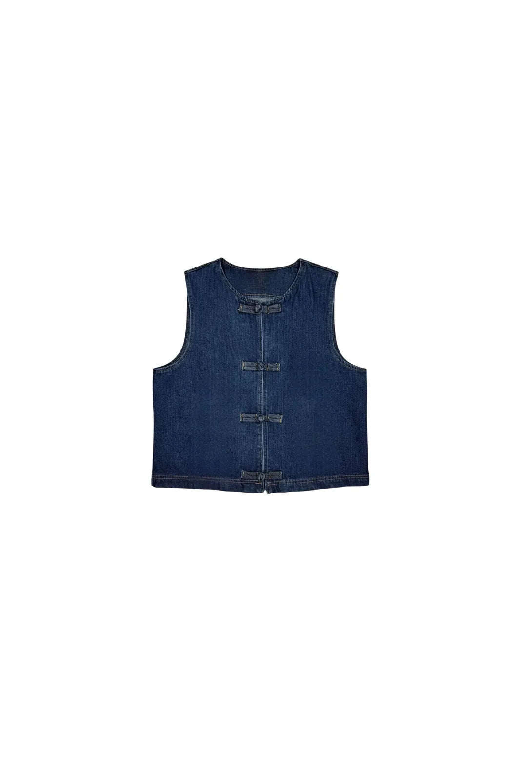 Top Nora sans manches en jean, boutons brandebourg — Bling Paris